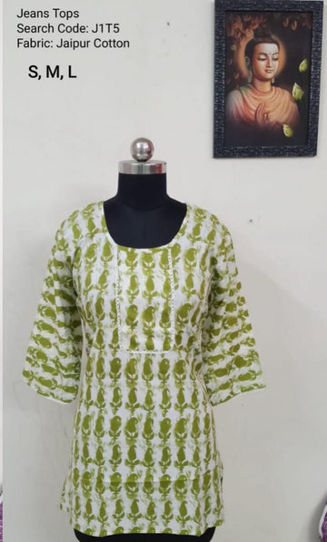 Green Jaipur Cotton Tunics / Peplum Tops -J1T5
