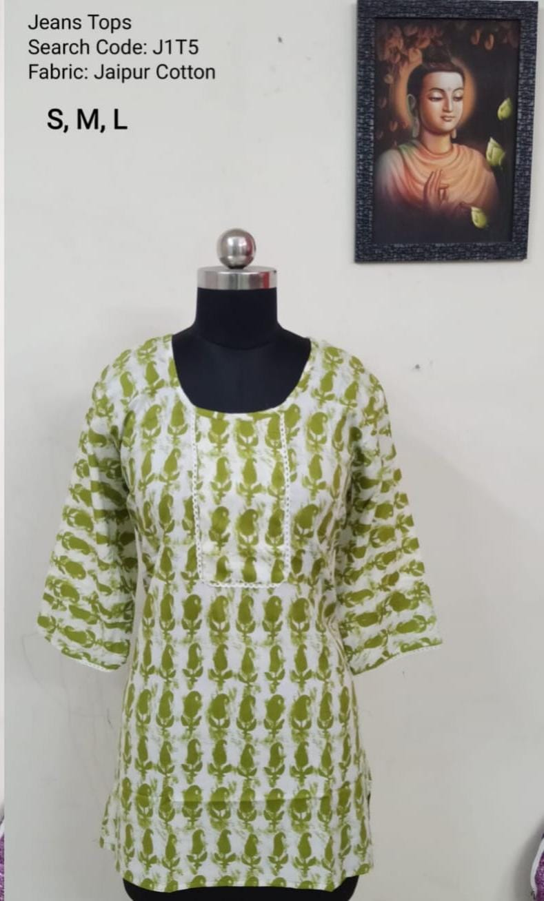 Green Jaipur Cotton Tunics / Peplum Tops -J1T5