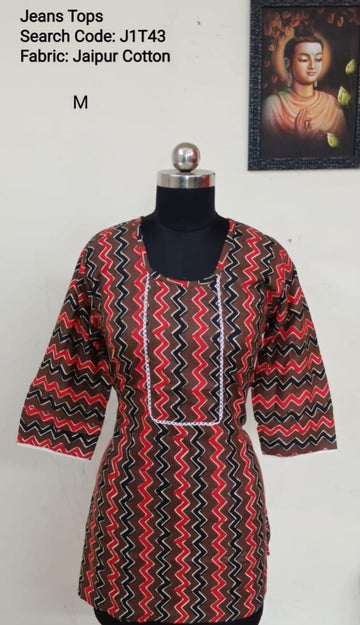 Maroon Jaipur Cotton Tunics / Peplum Tops -J1T43