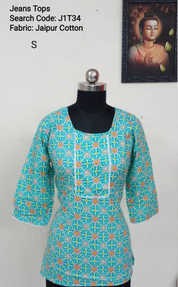 Green Jaipur Cotton Tunics / Peplum Tops -J1T34