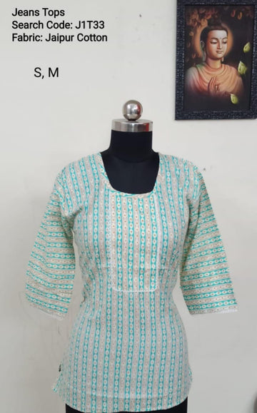 Green Jaipur Cotton Tunics / Peplum Tops -J1T33
