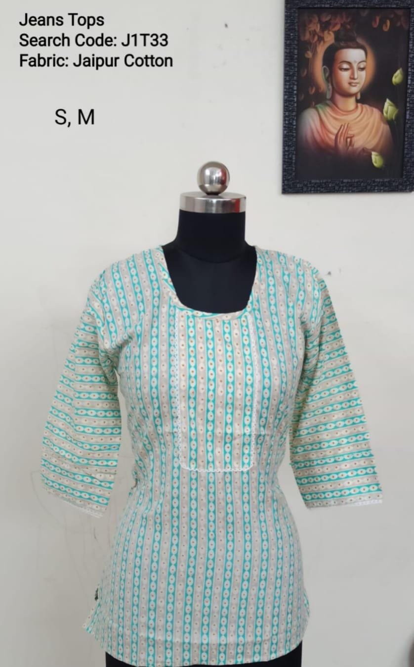 Green Jaipur Cotton Tunics / Peplum Tops -J1T33