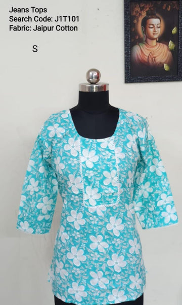 Green Jaipur Cotton Tunics / Peplum Tops -J1T101