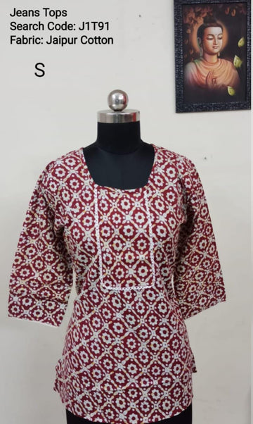 Wine Jaipur Cotton Tunics / Peplum Tops -J1T91