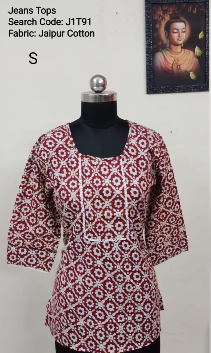 Wine Jaipur Cotton Tunics / Peplum Tops -J1T91