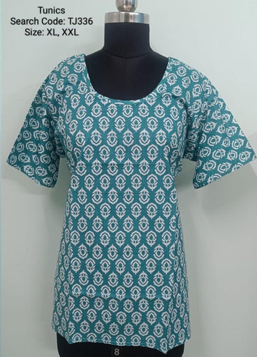 Green Jaipur Cotton Tunics / Peplum Tops -TJ336