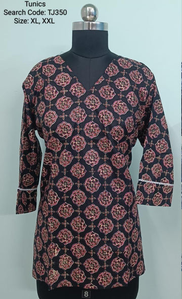 Black Jaipur Cotton Tunics / Peplum Tops -TJ350