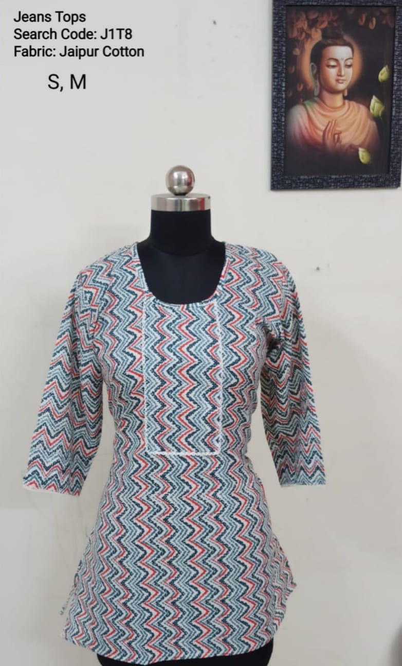 Sky Blue Jaipur Cotton Tunics / Peplum Tops -J1T8