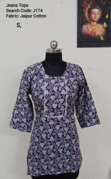 Navy Blue Jaipur Cotton Tunics / Peplum Tops -J1T4