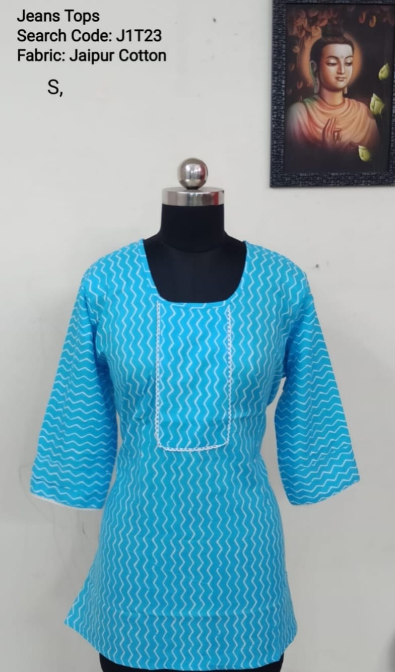Sky Blue Jaipur Cotton Tunics / Peplum Tops -J1T23