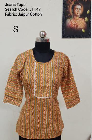 Orange Jaipur Cotton Tunics / Peplum Tops -J1T47