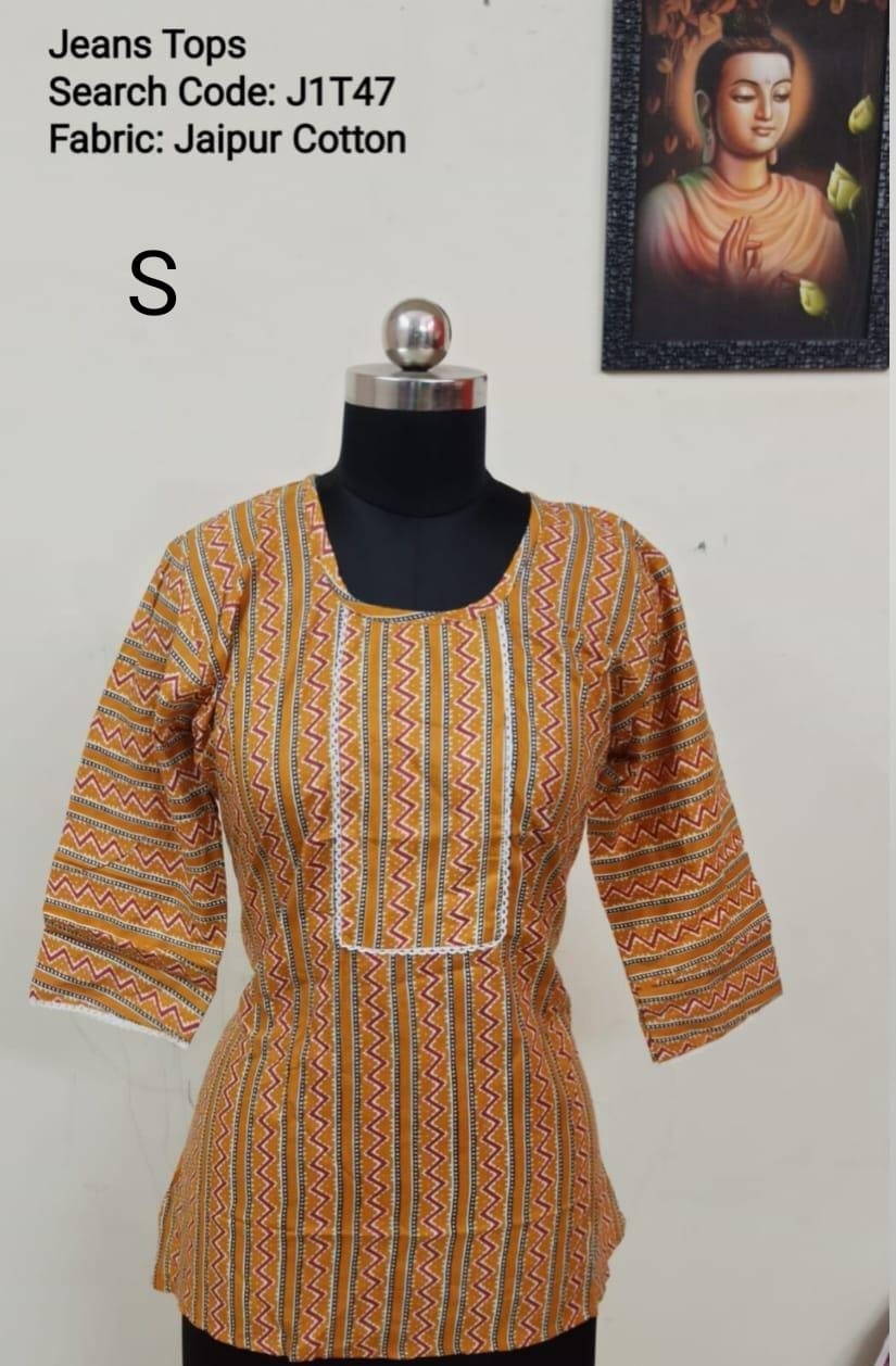 Orange Jaipur Cotton Tunics / Peplum Tops -J1T47