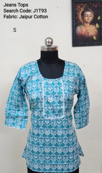 Sky Blue Jaipur Cotton Tunics / Peplum Tops -J1T93