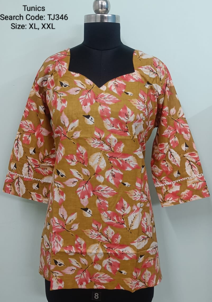 Mustard Jaipur Cotton Tunics / Peplum Tops -TJ346