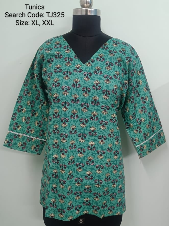 Green Jaipur Cotton Tunics / Peplum Tops -TJ325