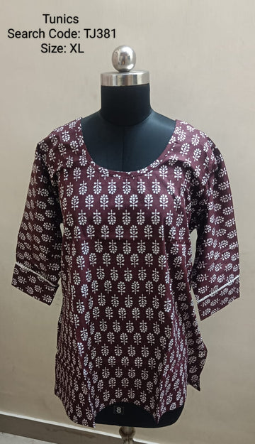 Wine Jaipur Cotton Tunics / Peplum Tops -TJ381