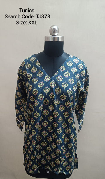 Bottle Green Jaipur Cotton Tunics / Peplum Tops -TJ378