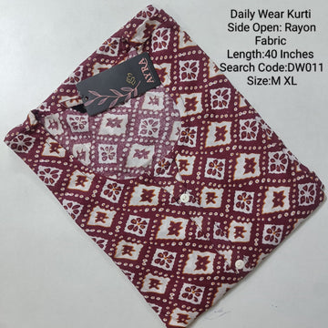 Wine Rayon Daily wear Budget Side Open  Kurtis -DW011