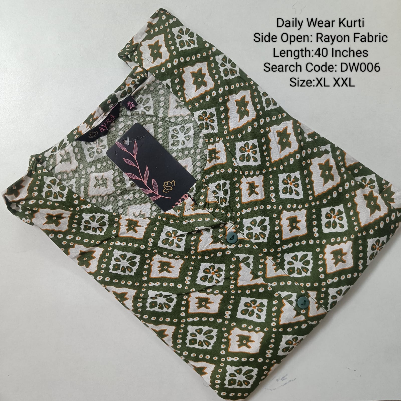 Green Rayon Daily wear Budget Side Open  Kurtis -DW006