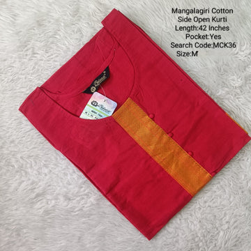 Red Mangalgiri Side Open Kurtis - MCK36