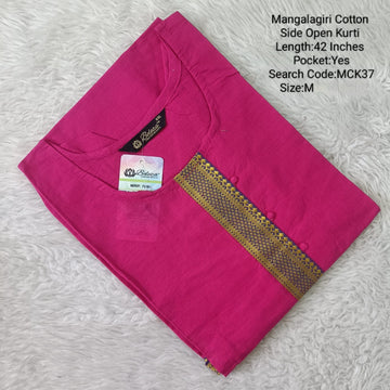 Pink Mangalgiri Side Open Kurtis - MCK37