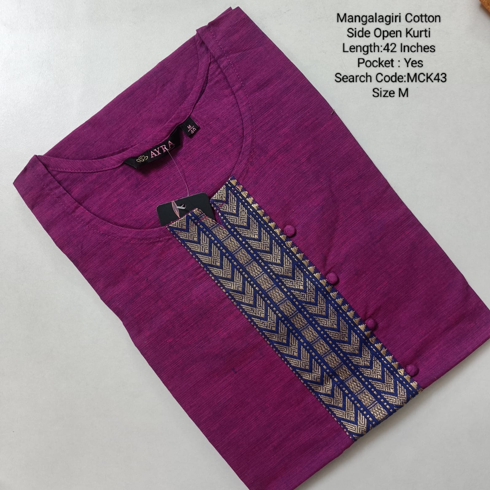 Purple Mangalgiri Side Open Kurtis - MCK43