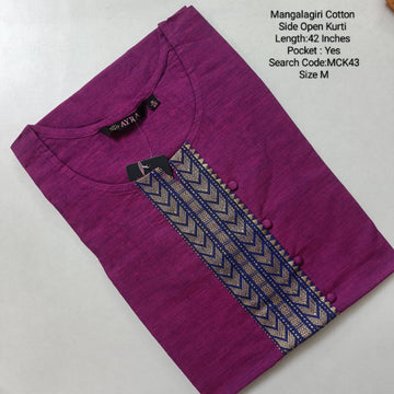 Purple Mangalgiri Side Open Kurtis - MCK43