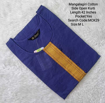 Ink Blue Mangalgiri Side Open Kurtis - MCK29