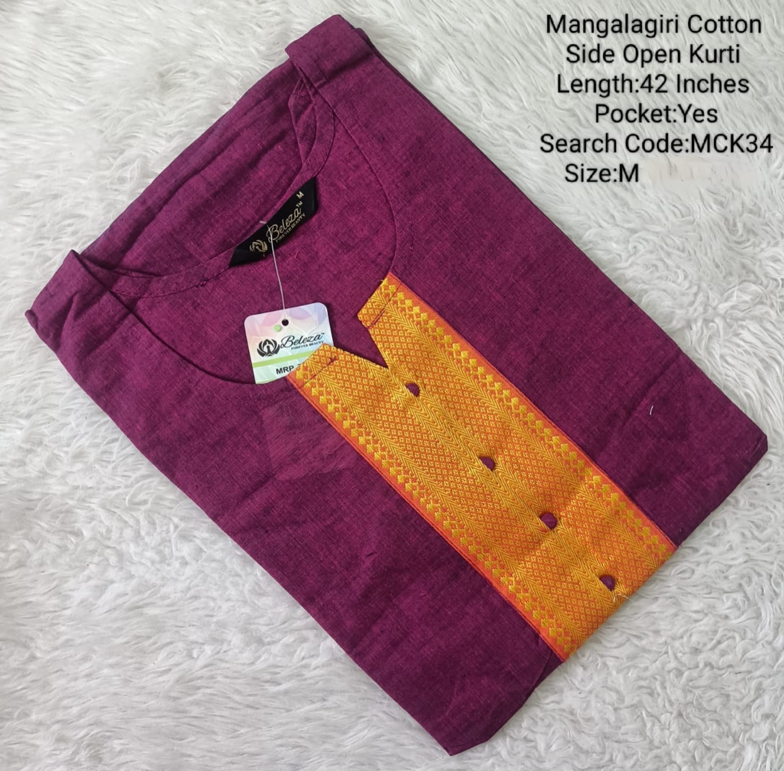 Wine Mangalgiri Side Open Kurtis - MCK34