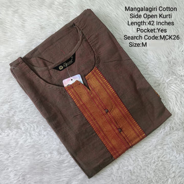 Chocolate Brown Mangalgiri Side Open Kurtis - MCK26