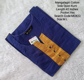 Ink Blue Mangalgiri Side Open Kurtis - MCK22