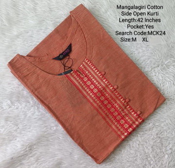 Brick  Mangalgiri Side Open Kurtis - MCK24