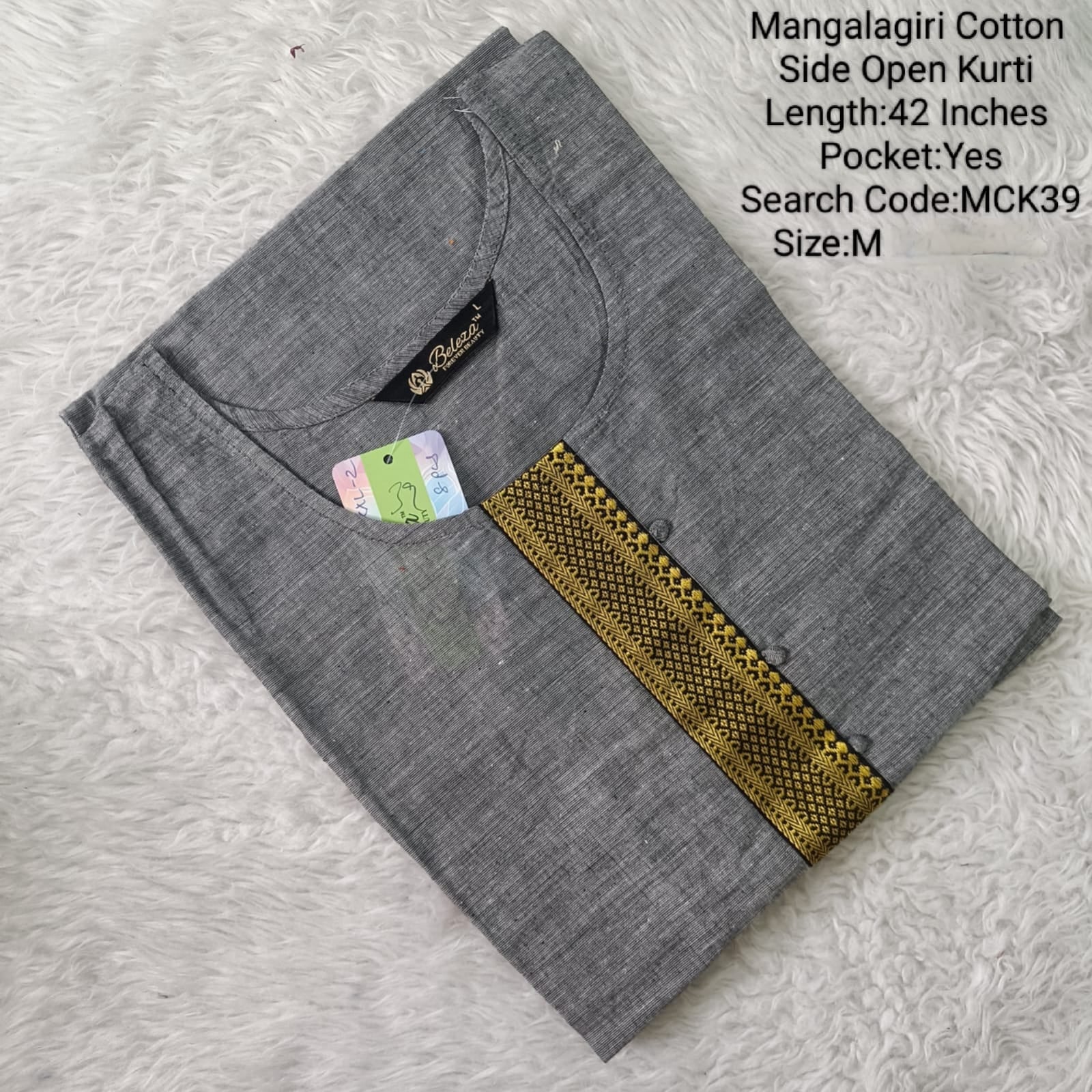 Cement Mangalgiri Side Open Kurtis - MCK39