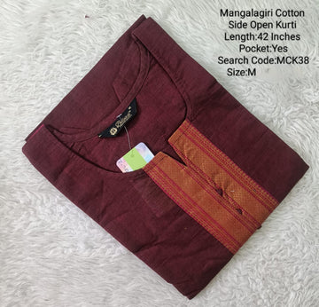 Maroon  Mangalgiri Side Open Kurtis - MCK38