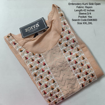 Skin Embroidery Rayon Side Open Kurtis - EMK803