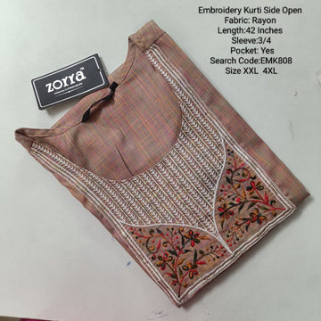 Peach  Embroidery Rayon Side Open Kurtis - EMK808