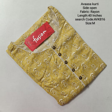 Mustard Rayon Daily wear Budget Side Open  Kurtis - AVK816