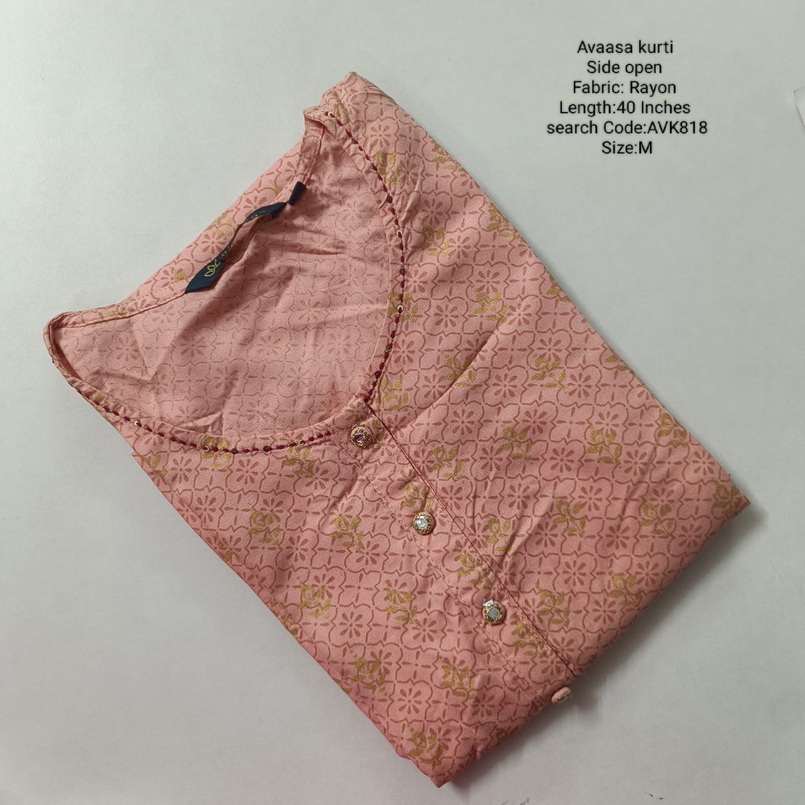 Peach  Rayon Daily wear Budget Side Open  Kurtis - AVK818
