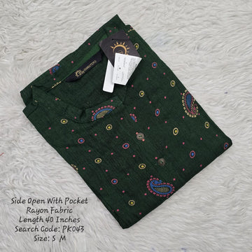 Green Rayon Daily wear Budget  Side Open Kurtis - PK043