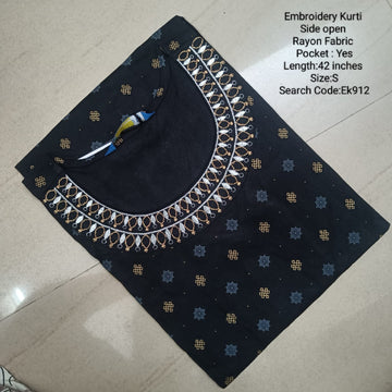 Navy Blue Rayon Daily wear Budget  Side Open Kurtis - EK912