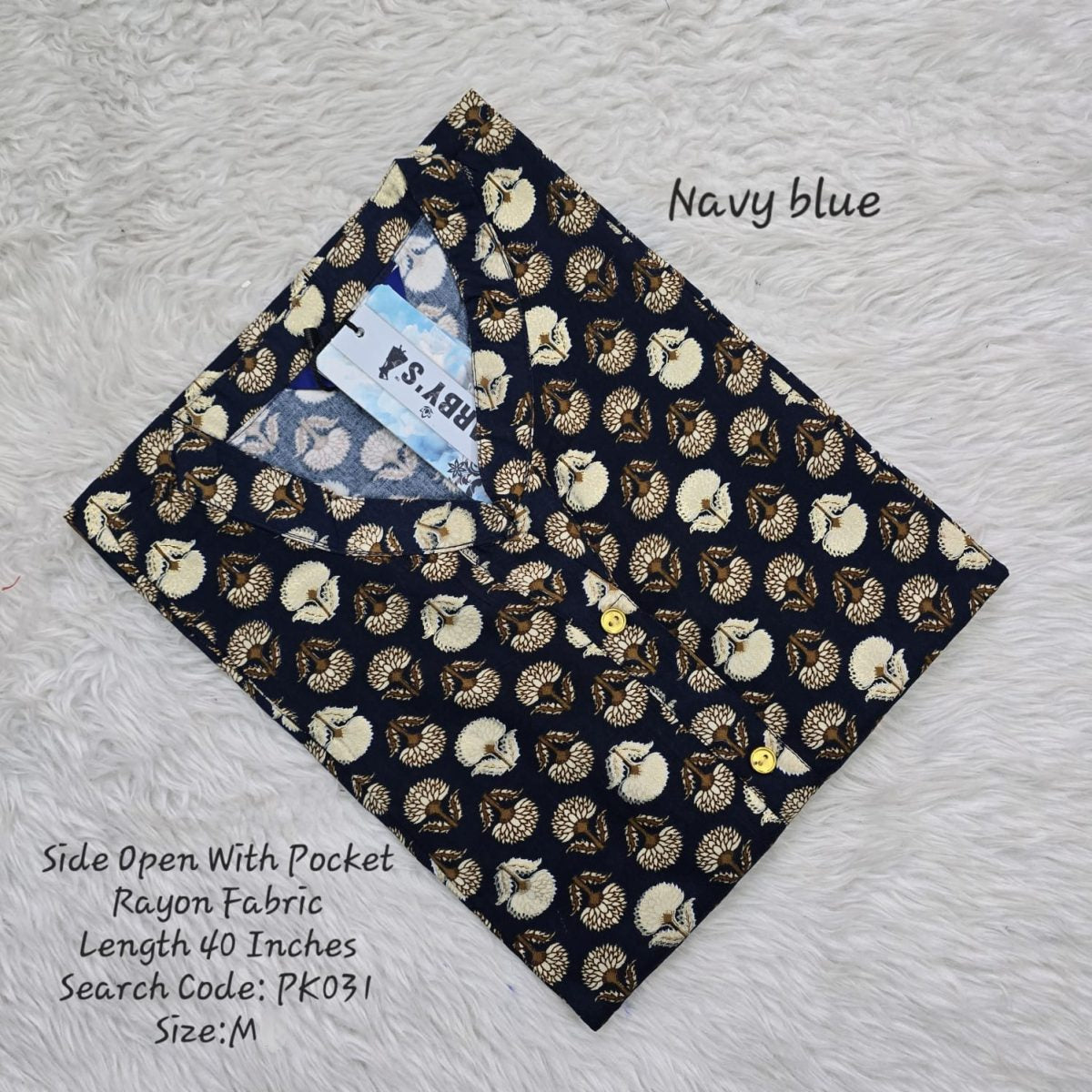 Navy Blue Rayon Daily wear Budget  Side Open Kurtis -PK031