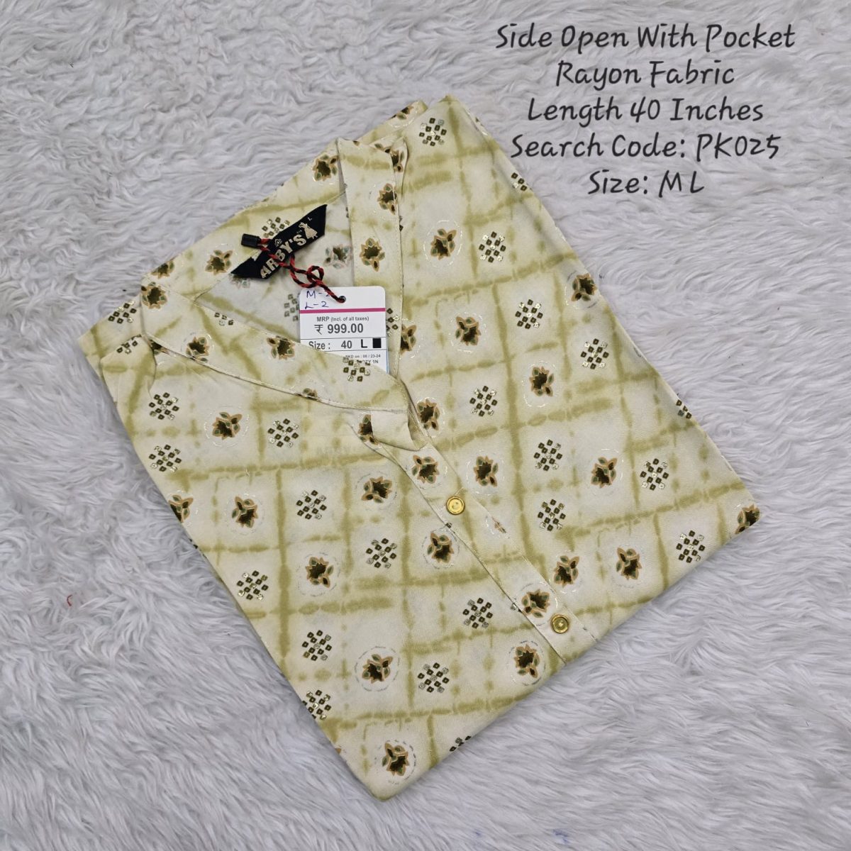 Yellow  Rayon Daily wear Budget  Side Open Kurtis -PK025