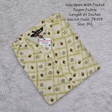 Yellow  Rayon Daily wear Budget  Side Open Kurtis -PK025
