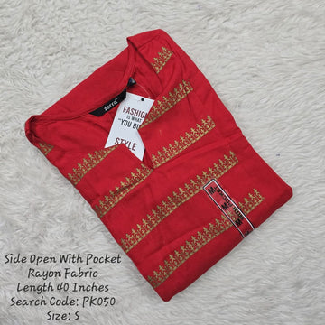 Red Rayon Daily wear Budget  Side Open Kurtis -PK050