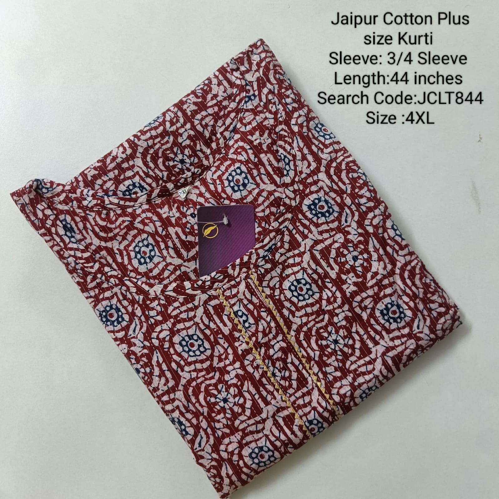 Maroon Jaipur Cotton Side Open Kurti Top Only Collection -JCLT844