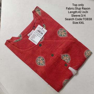 Red Rayon Daily wear Budget  Side Open Kurtis -TO838