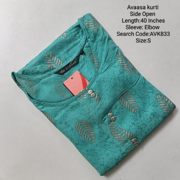 Green Rayon  Daily wear Budget  Side Open Kurtis -AVK833