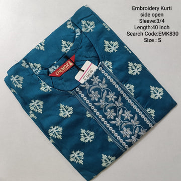 Green Cotton Daily wear Budget  Side Open Kurtis -EMK830