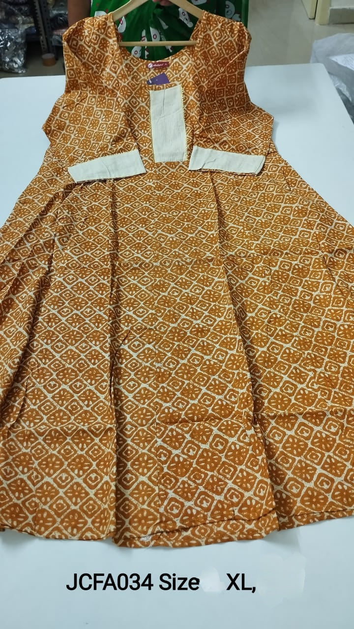 Mustard Jaipur Cotton Feeding Anarkali - JCFA034