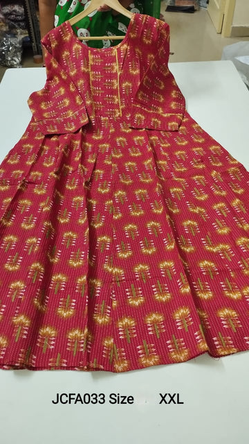Red Jaipur Cotton Feeding Anarkali - JCFA033